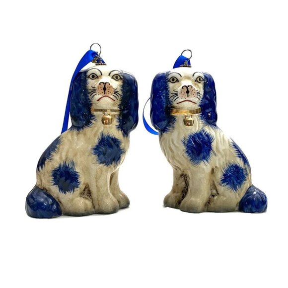 Dog Figurine Staffordshire Style Pair Ornament Christmas Decor